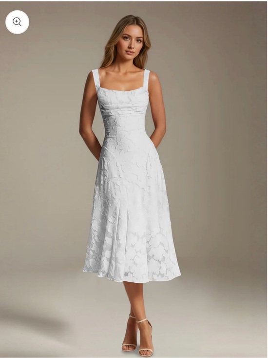 Hello Molly Dresses & Skirts - White Square-Neck Midi Dress with Floral Lace- Graduation/Wedding Dress